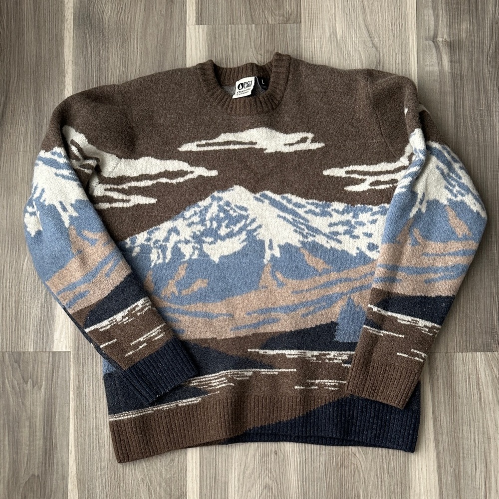 Scenic Mountain Crewneck Sweater - Brown & Blue - Picture 2 of 14